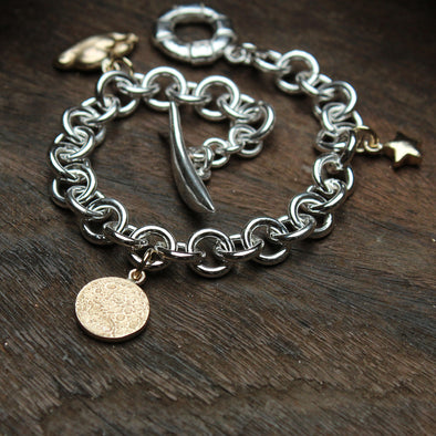No.1 wrist chain with gold moon, star & cloud