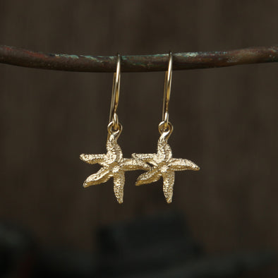 Tiny starfish hooks - solid 9ct gold
