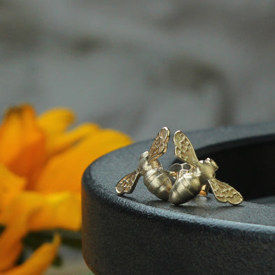 Tiny Scilly bee studs - solid 9ct gold