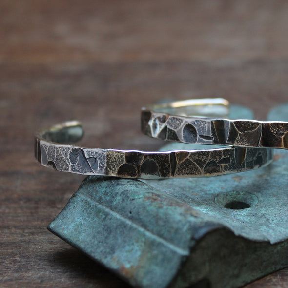 Hammered cuff bangle - with an oxidised finish