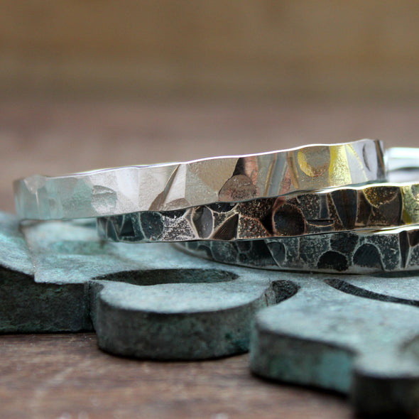 Hammered cuff bangle - with an oxidised finish