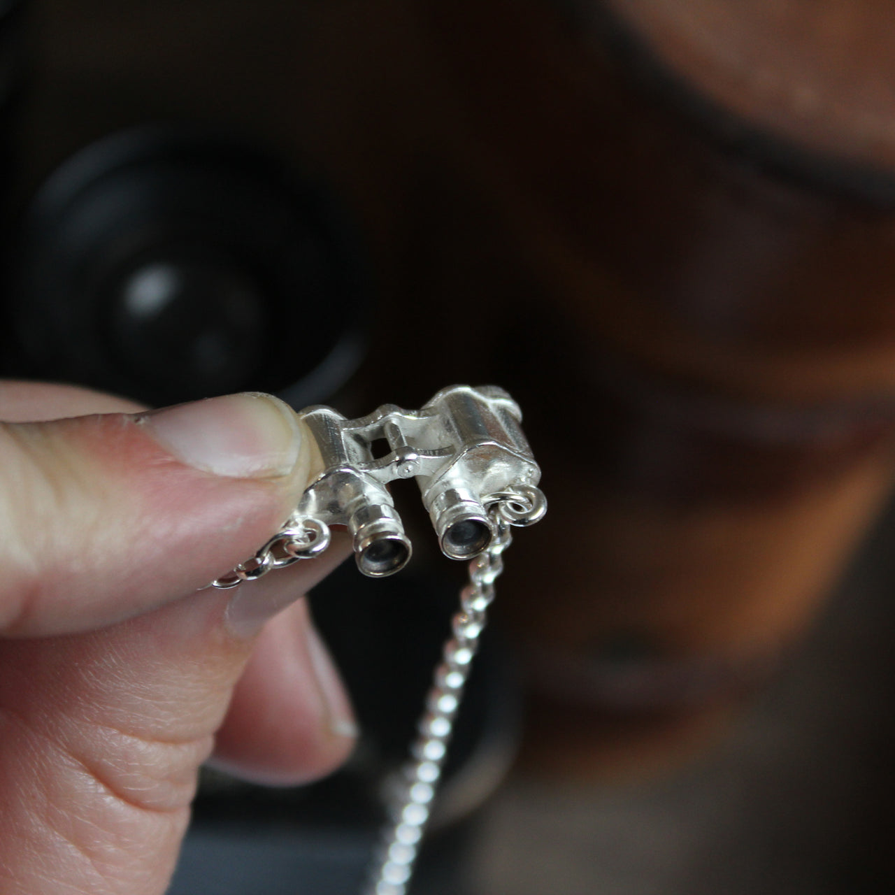 Binoculars  - large version on a silver neckchain