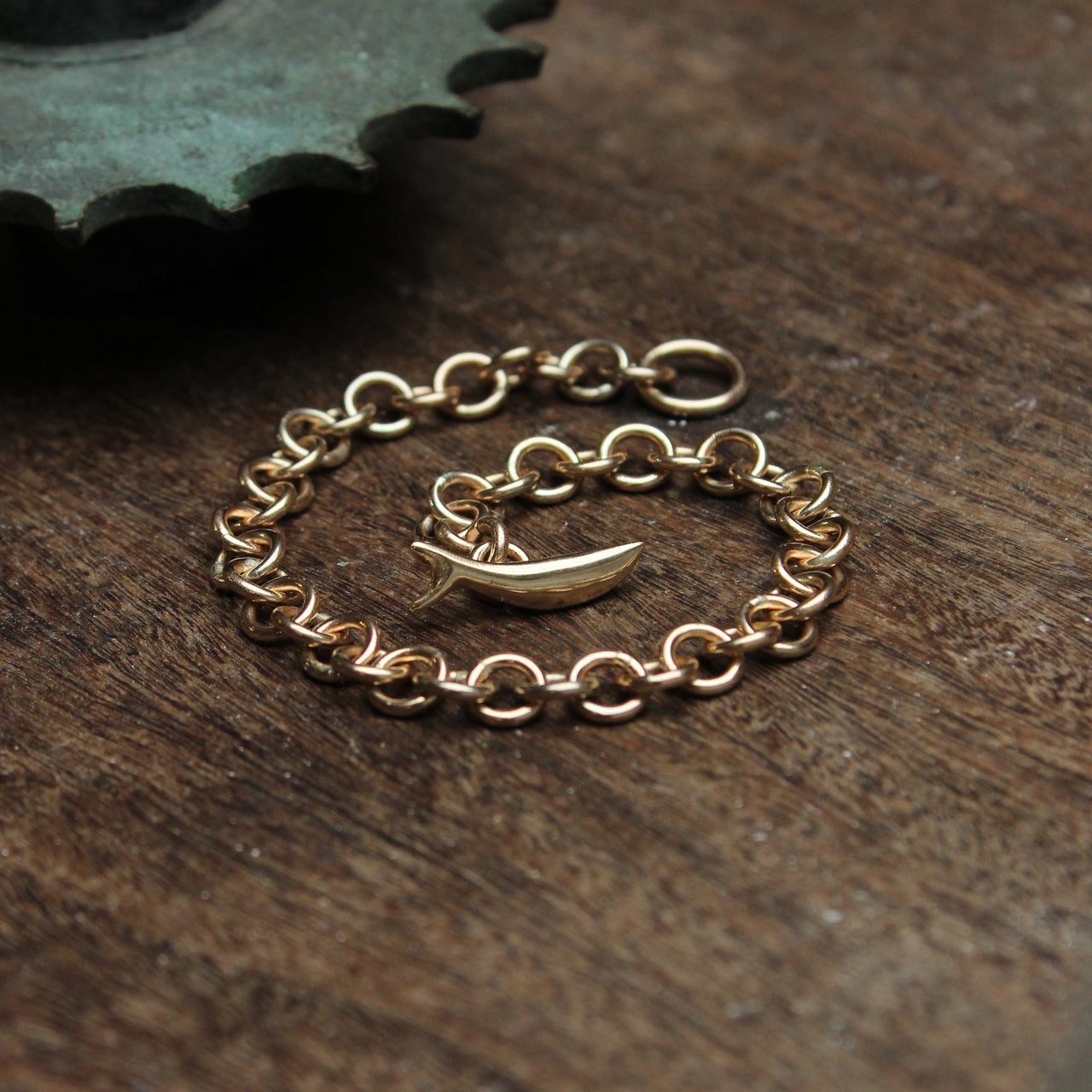 Gold wrist chain  - No 5 with mini fish & plain ring