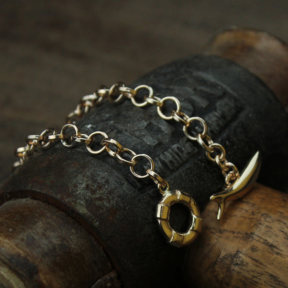 Gold wrist chain No. 1 with fish and buoy fastener - solid 9ct gold