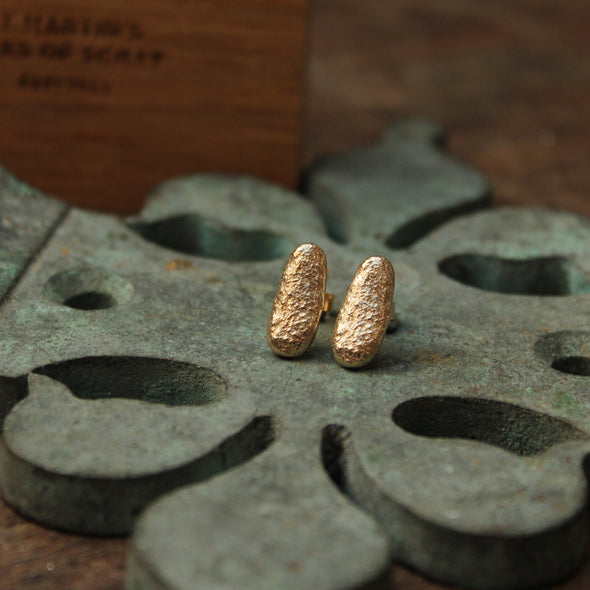 St Agnes long pebble studs - solid 9ct gold